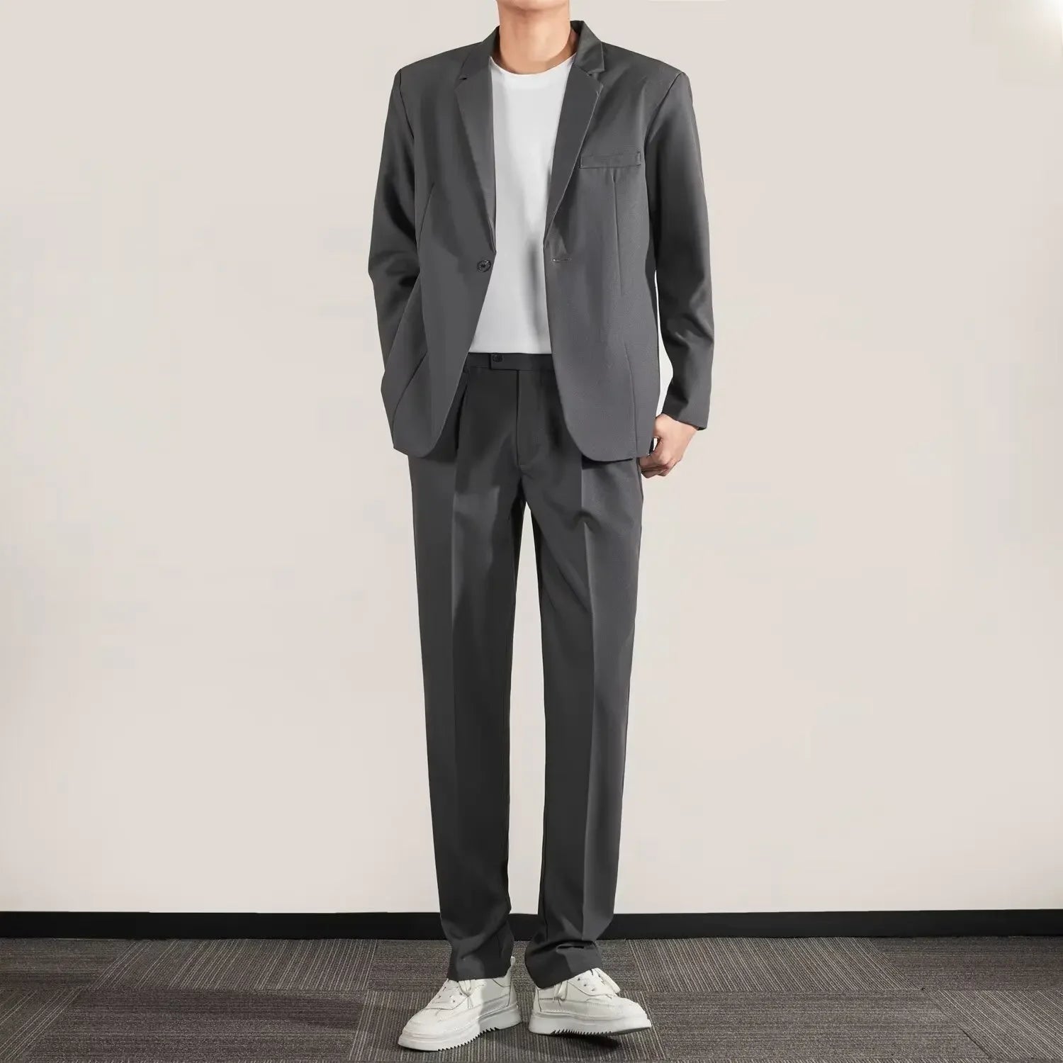 Casual Business Solid Color Western-style Clothes Suit For Men Trendy In Spring 2024 No Ironing Required Korean Style