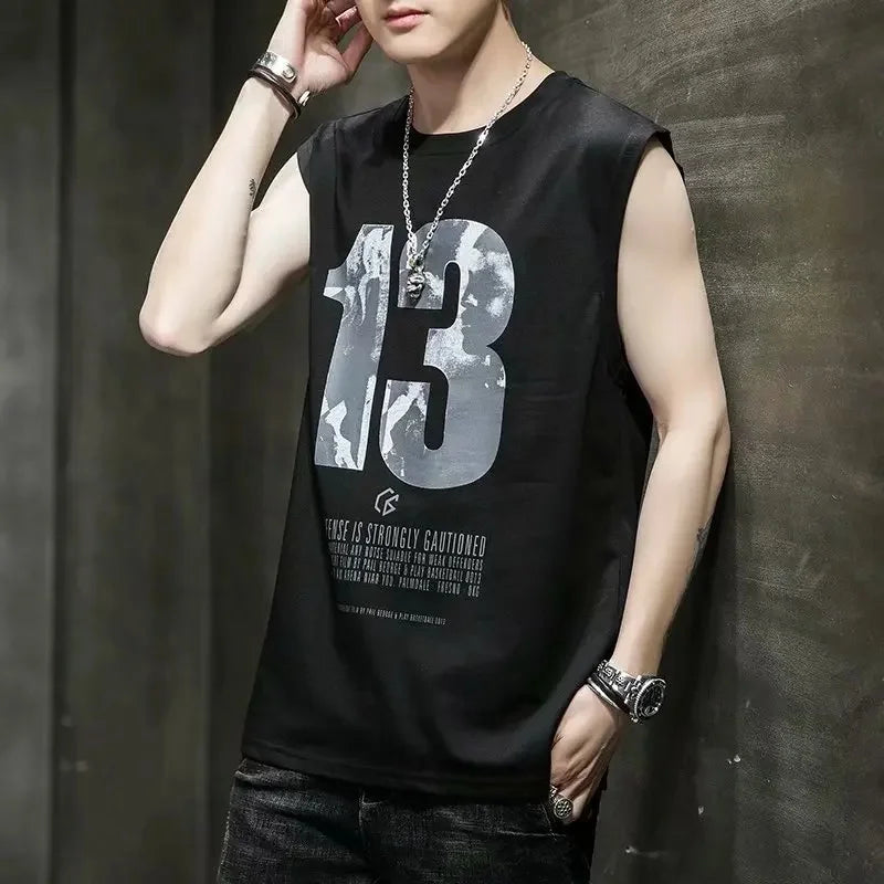 Loose Men's Summer Casual Sleeveless Vest Outdoor Wear T-Shirt Fashionable Sporty Shoulder Bared Outerwear for Couples
