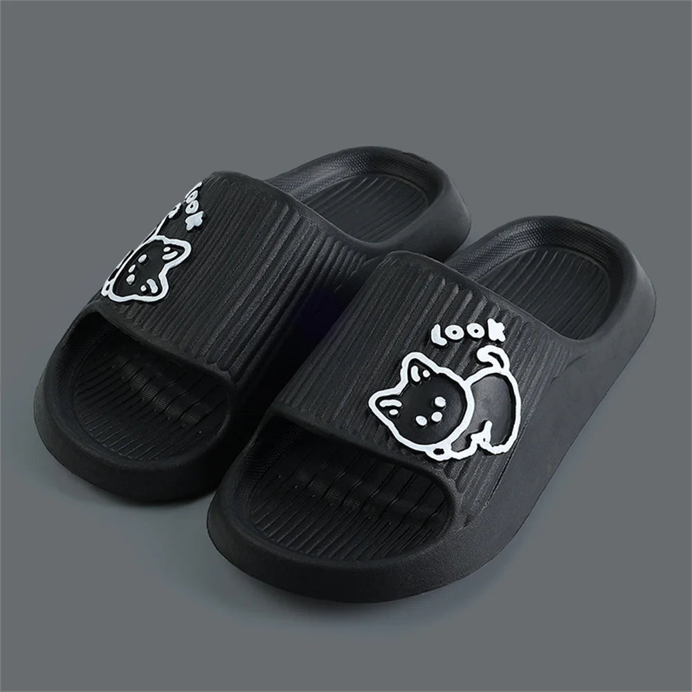 Summer Slippers Women Men Thick Sole Cartoon Beach Slides Bathroom Anti Slip Soft Home Sandals Ultra Light Shoes Couples Slipper