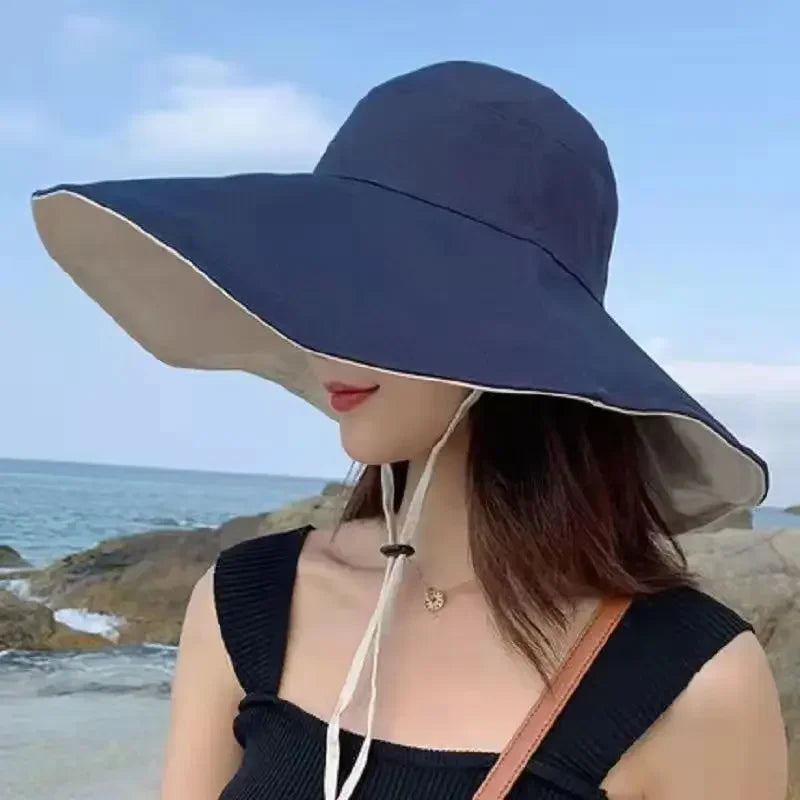 Wide Brim UPF 50+ Sun Hat Women Anti-UV Protection Hiking Fisherman Cap Fold Summer Solid Beach Hat 2024 Double Sided Sun Hat