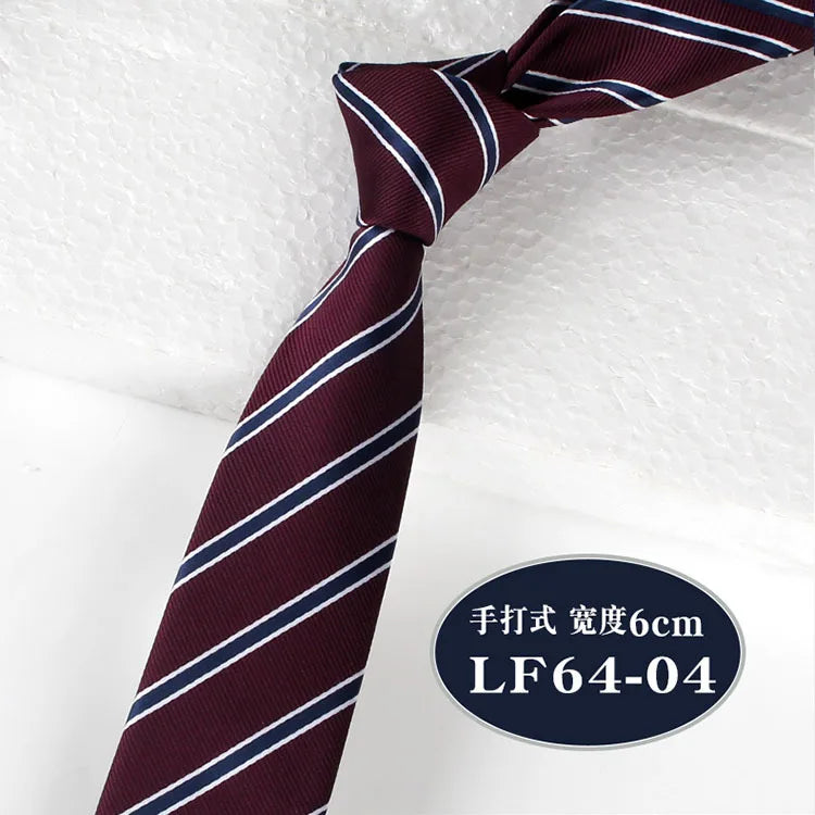 High Quality Korean 6CM Necktie Blue Wine Striped Plaid Polyester Tie Gentleman Formal Business Shirt Wear Ties Graduation Gift