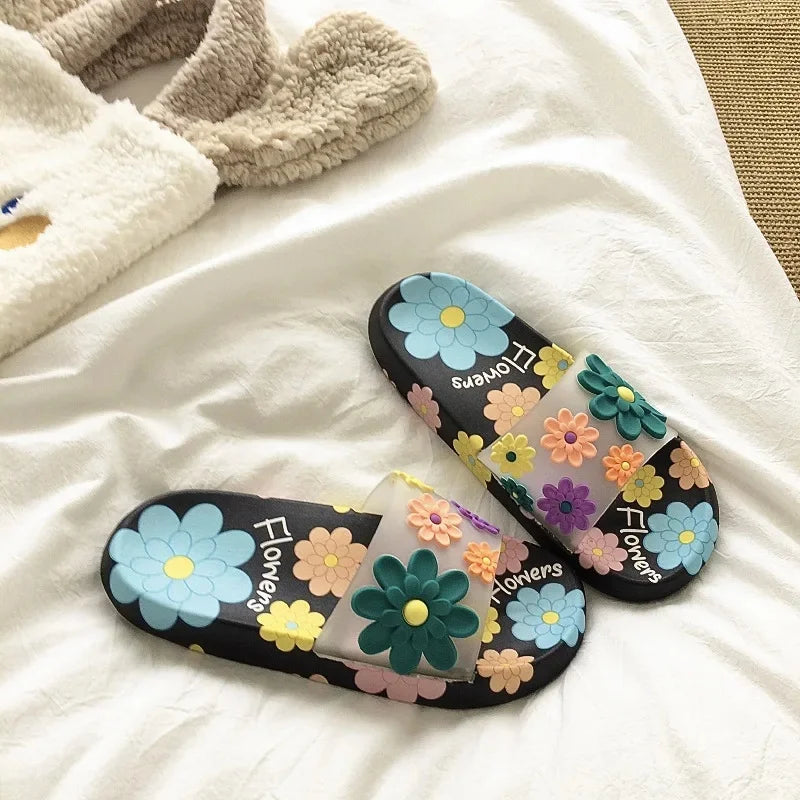 Women's Summer Outdoor Cute Flower Soft Bottom Sandals Home Bathroom Slip-Resistant Cool Sandals PVC Material Leisure Style