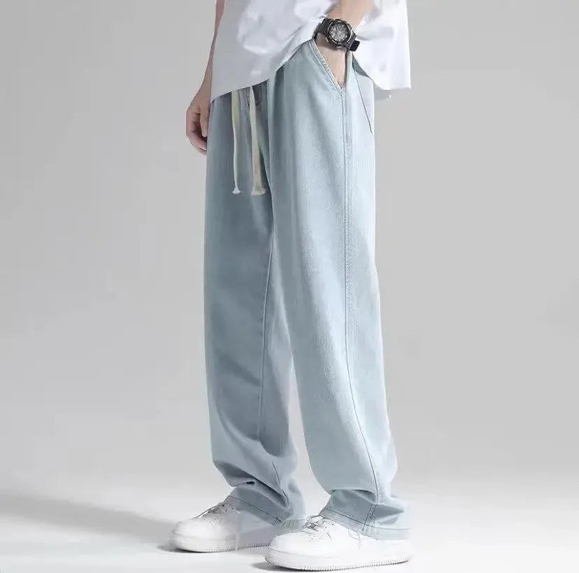 2022 Summer Thin Straight-Leg Jeans Men's Casual Loose-Fit Draped Trousers Trendy Brand Wide-Leg Draped Ground-Length Pants