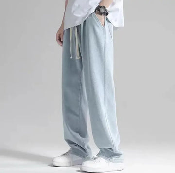 2022 Summer Thin Straight-Leg Jeans Men's Casual Loose-Fit Draped Trousers Trendy Brand Wide-Leg Draped Ground-Length Pants