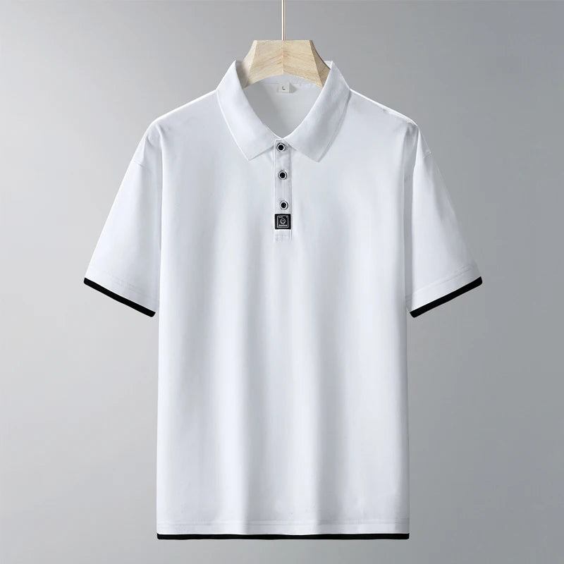 TFETTERS Luxury Brand Polo Shirt Men 2025 Summer Short Sleeve Tee Turn Down Collar Solid Color Casual White Tops