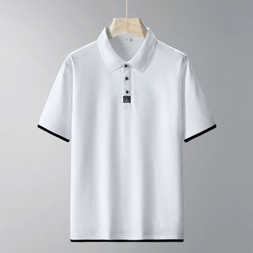 TFETTERS Luxury Brand Polo Shirt Men 2025 Summer Short Sleeve Tee Turn Down Collar Solid Color Casual White Tops