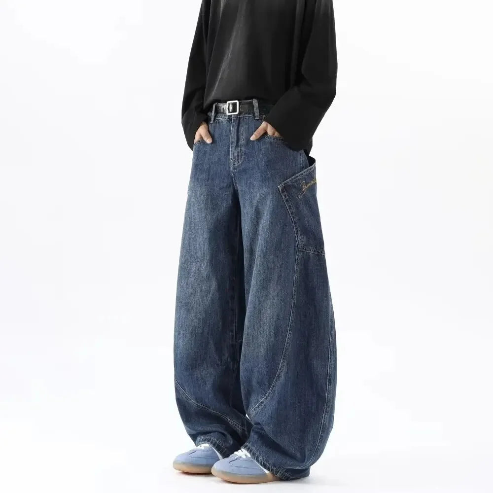Men's Loose-Fit Straight-Leg Denim Jeans New American Style High Street Fashion Slim Fit Cargo Pants One Piece Free Shipping