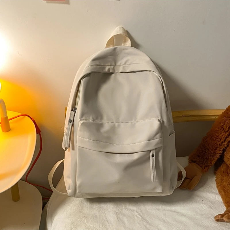 Waterproof Nylon Backpack for Women Simple Solid Color Bookbag Travel Backpack for Student Girls School Bag Female Shoulder Bags