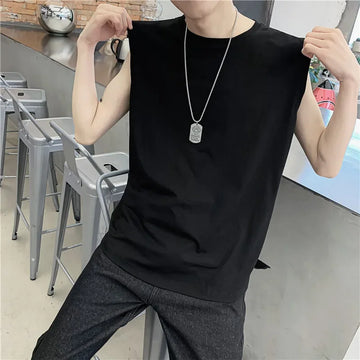 Trendy Summer Colorful Men's Sleeveless T-shirt Korean Style Casual Sports Shoulder Vest Versatile Base Layer Top
