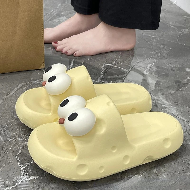 Cartoon Cute Feet Feeling Cool Slippers 2024 Summer New Outwear with Big Eyes Design Thick Sole Anti Slip Slippers Zapatos Shoes