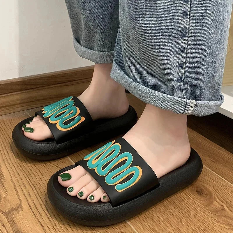Thick Bottom Sandals Women's Summer Outerwear Student Korean Style INS Couple Home Use Indoor Bathroom Slippers