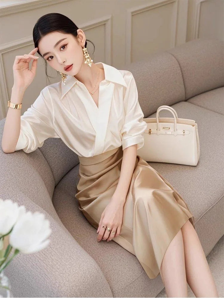 Women's Two Piece Set Slit Midi Skirt Female Outfits Sexy Vintage Full New in The Same Co Ord Stylish Clothing Trend 2024 Luxury