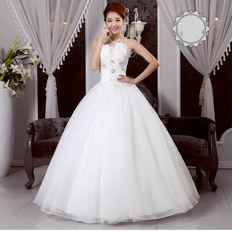 Real Photo New Arrival Fashion Lace Sequined Cheap Strapless Wedding dress Spring Summer Bride Gown vestido de noiva Customized