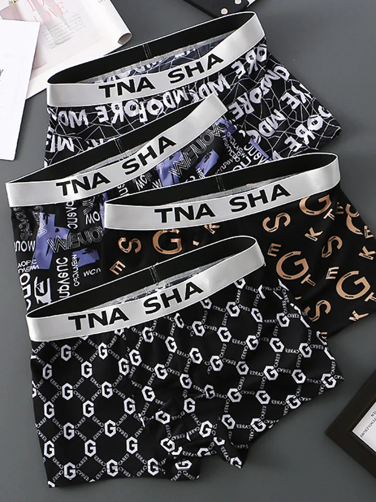 4PCS men's underwear, soft and comfortable square underwear, casual men's fancy underwear
