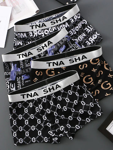 4PCS men's underwear, soft and comfortable square underwear, casual men's fancy underwear