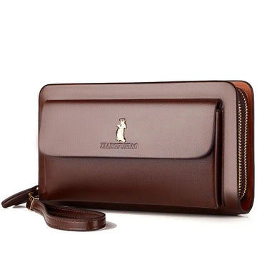 Double zipper men's wallet Retro luxury clutch bag leather wallet Organizer big capacity passport cover male portefeuille homme