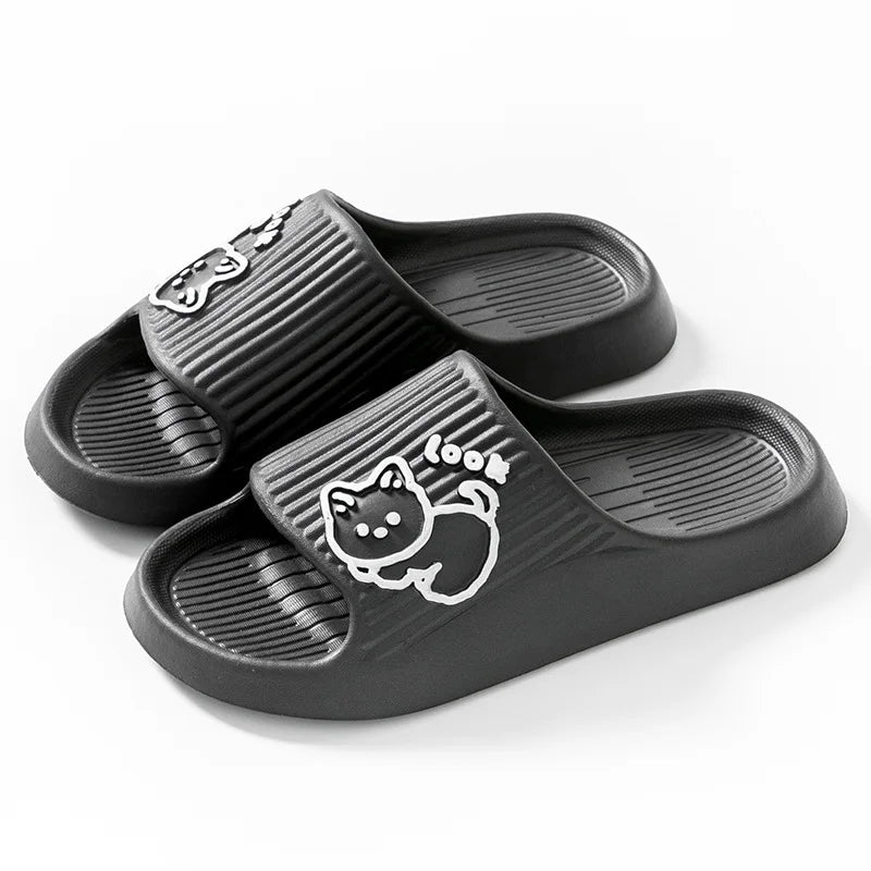 2025 Summer Women Slippers Bath Platform Non-Slip Home Cat Cartoon Flip Flops Beach Sandals Ladies Slides Indoor Zapatillas