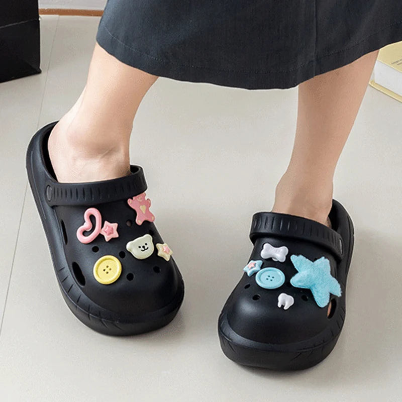 Cute Diy Decor Eva Clogs Women Platform Sandals Hollow Out Closed Toe Summer Slippers Woman Fashion Soft Sole Beach Sandals 2025