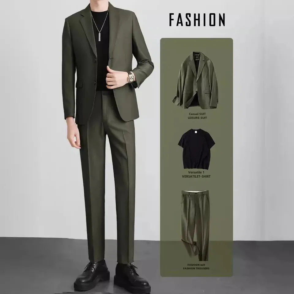 High-end Western-style Men's Suit Lightweight Korean Casual Slims Smooths Silhouette Jacket Spring Autumn Trendy Top Trousers