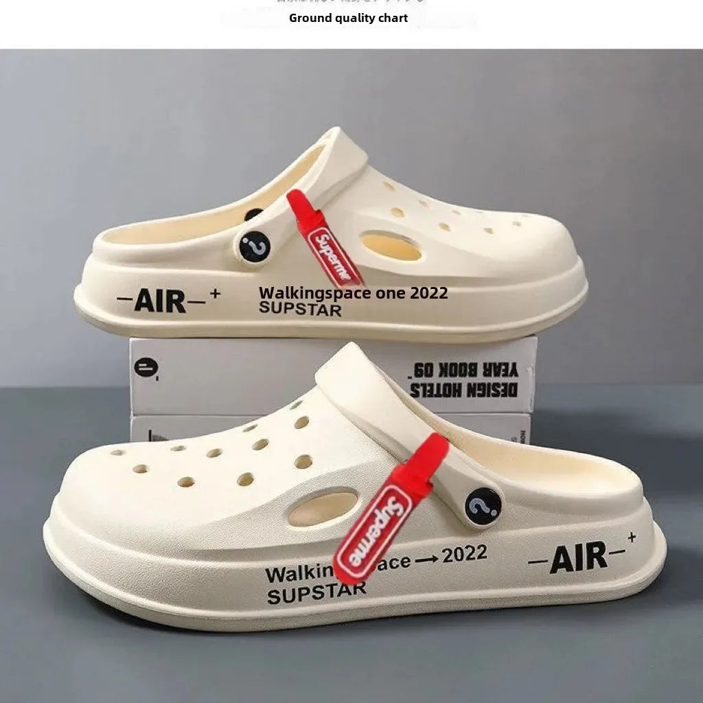 Cartoon Clog Shoes Men's Summer Thick Bottom Anti-slip Beach Sandals Couples Slippers PVC Material Comfortable Footwear