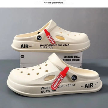 Cartoon Clog Shoes Men's Summer Thick Bottom Anti-slip Beach Sandals Couples Slippers PVC Material Comfortable Footwear
