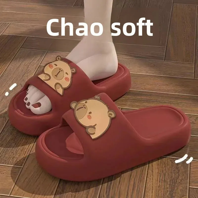 Summer Korean Style New Slippers Simple Comfortable Cartoon Couple Home Student Dormitory Soft Bottom Step In Dung Slippers