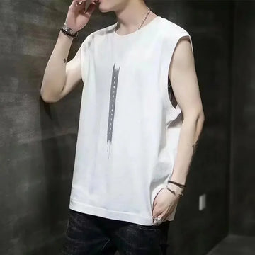Retro American Street Style Men's T-shirt Sleeveless Vest Printed Vintage Casual Top for Summer
