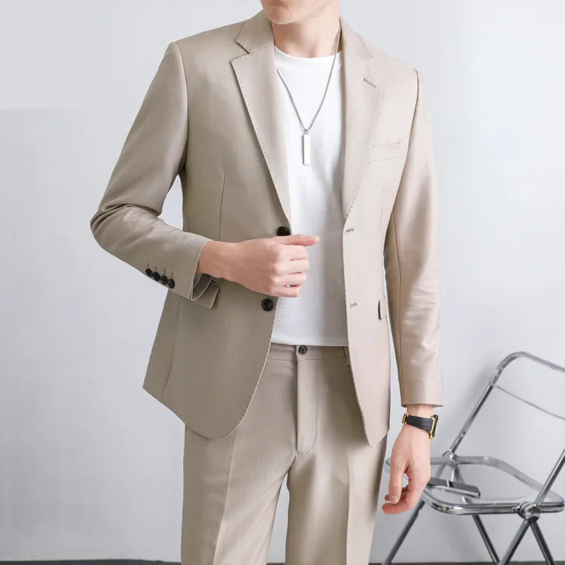High-end Western-style Men's Suit Lightweight Korean Casual Slims Smooths Silhouette Jacket Spring Autumn Trendy Top Trousers