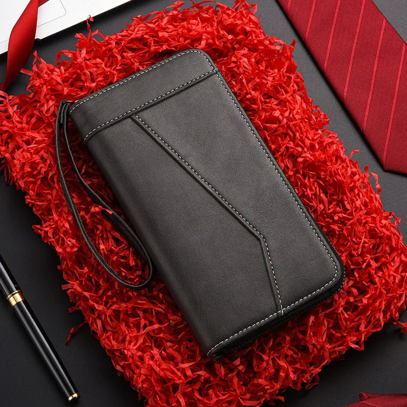 Long Men'S Wallet Fashion Multiple Card Slots Card Holder Designe Business Zipper Mobile Phone Bag Pouch Coin Purse PU Leather