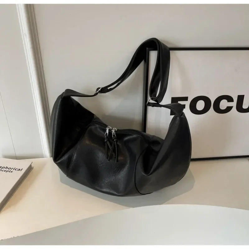 Retro Korean Version Ins PU Soft Hobos Bag Causal Large Capacity Simple and Casual 2025 New Tote Leather Shoulder Bags Women Bag