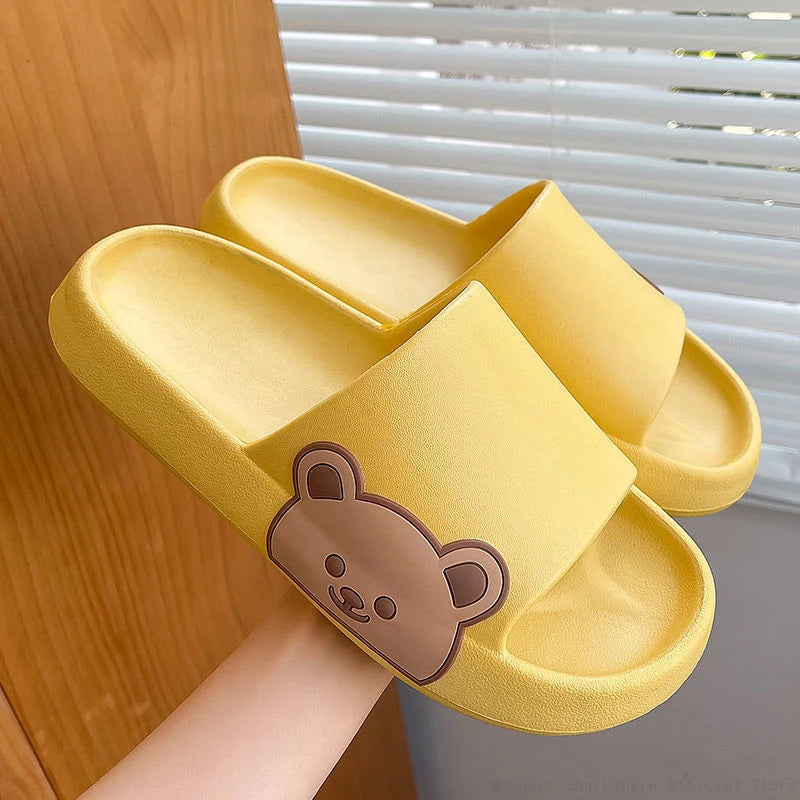 Summer Slippers For Men Women Shoes Cartoon Bear Slippers Indoor Soft Thick Sole Slides Flat Sandals Beach Shoes Man Flip Flops