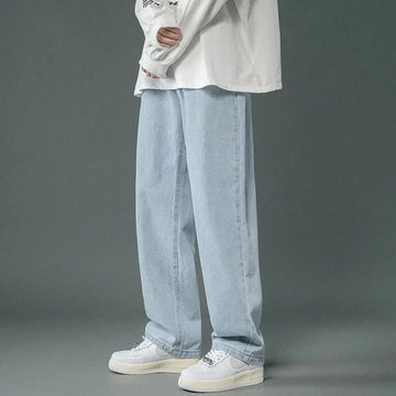 Men's Straight-Leg Jeans Loose Fit Casual Trousers Solid Color Spring Autumn Seasonal Style Office Attire Male Suiters