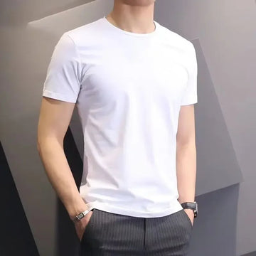 Pure Whiteshort Sleeveless T-shirt Men's Summer Half Sleeve Color Base Layer Top Cotton Slims Smooths Sihouette Korean Style