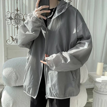 Ice Silk Sun Protection Jacket Men's Summer Style American Street Youth Outdoor Lightweight Plus Size Loose Fit Breathable Hoode