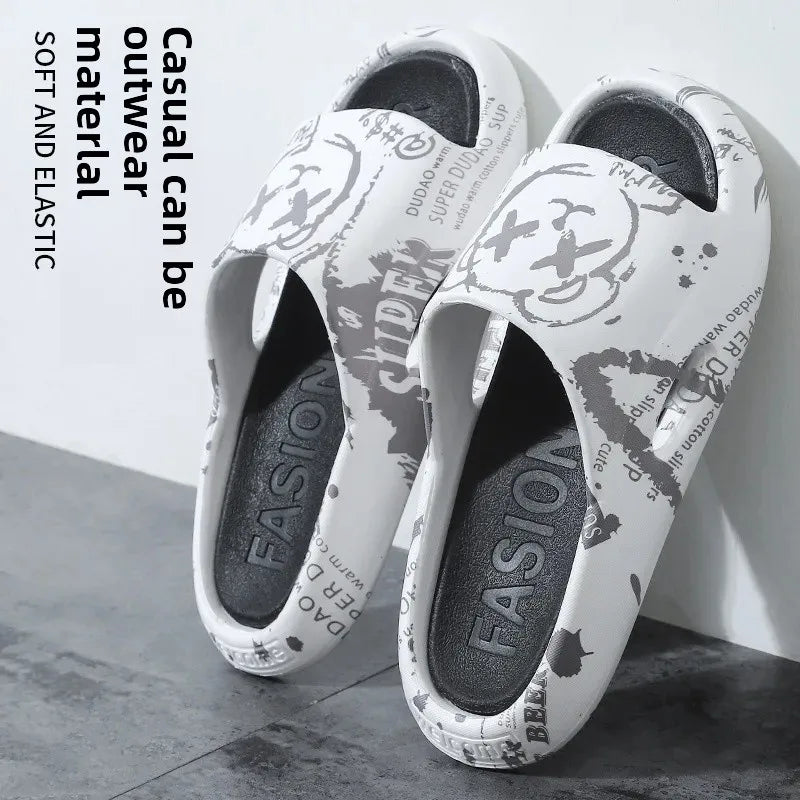New 2024 Summer Men's Slippers Korean Style Indoor Outer Wear Home Non-Slip Bathroom Couple Slippers PVC Sole Soft Comfortable