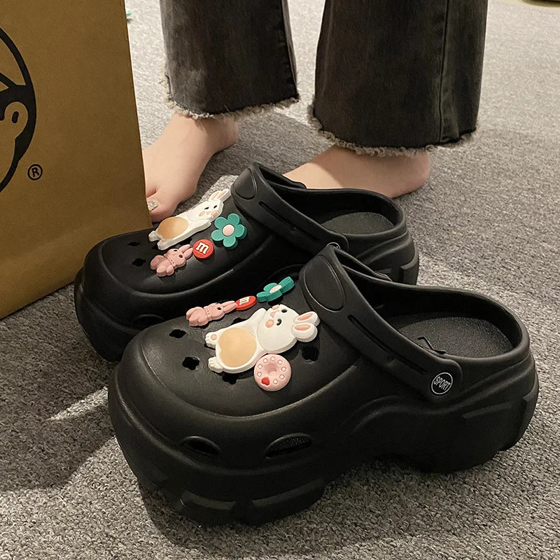 New Sandal Slippers DIY Cute Cartoon Clogs Women Mules Summer Beach Sandals Cave Hole Female Garden Shoe For Students Girls