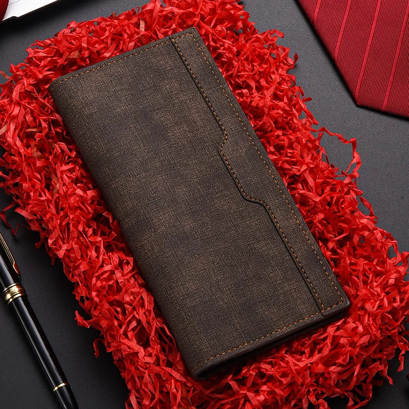 Men's Slim Wallet, Business Style PU Leather, High-Capacity Billfold with Multiple Card Slots, Elegant Long Clutch Purse 2025