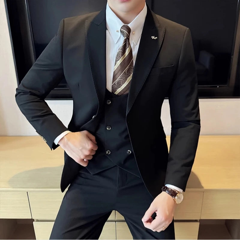 2024 Spring New Ins British Fashion Trend Slim-fit (suit + Vest + Trousers) High-end Boutique Business Three Suit Dress Coat