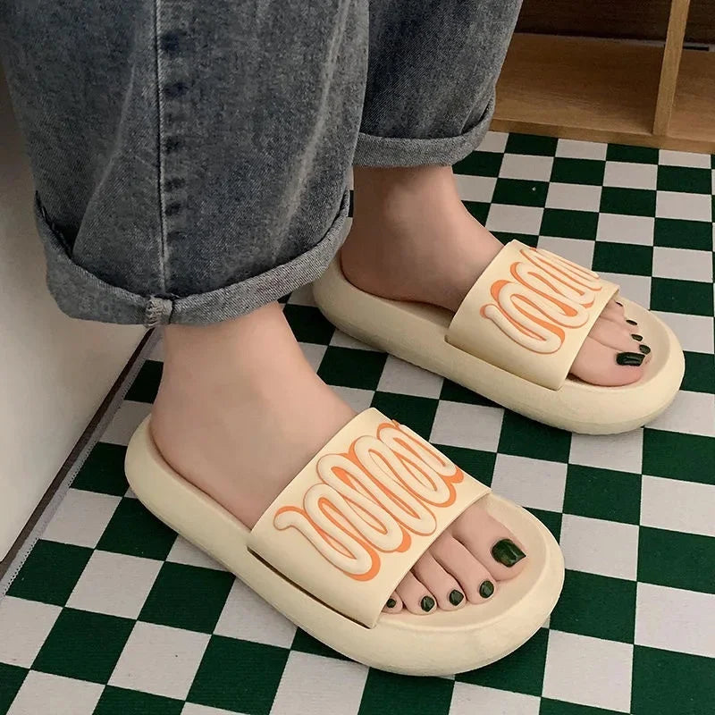 Thick Bottom Sandals Women's Summer Outerwear Student Korean Style INS Couple Home Use Indoor Bathroom Slippers
