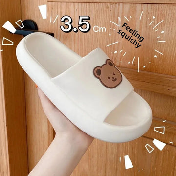 Cute Bear Slippers For Women Thick Bottom Bathroom Home Use Summer Outdoor Wear PVC Material Soft Comfortable Women's Slippers