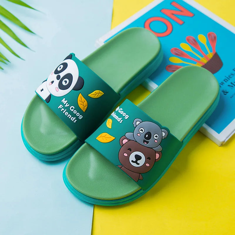 Women's Outer Wear Green Cartoon Bear Slippers Cute Durable For Bathroom Use In Summer