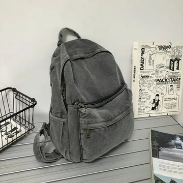 New Gray Denim Backpack Women's Leisure Travel Outing Shoulder Bag Female Fashion Schoolbags Suitable For Boys And Girls Mochila