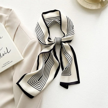 Luxury Design Ribbon Silk Scarf for Women Lattice Print Soft Satin Neck Tie Headbands Foulard Lady Hairbands Hands Bag Ribbons