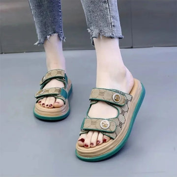 Women's Summer Outdoor Sandals Thick Bottom Magic Tape Anti-Slip Beach Shoes Matching Skirts Large Size Slippers