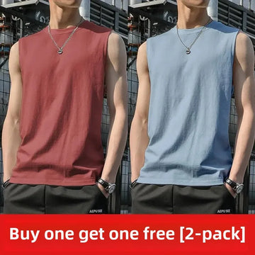 Summer Solid Color Vest Men's Sleeveless T-Shirt Outerwear Trendy Fitness Crossbar Basketball Sports Shoulder Wide Sweatshirt W