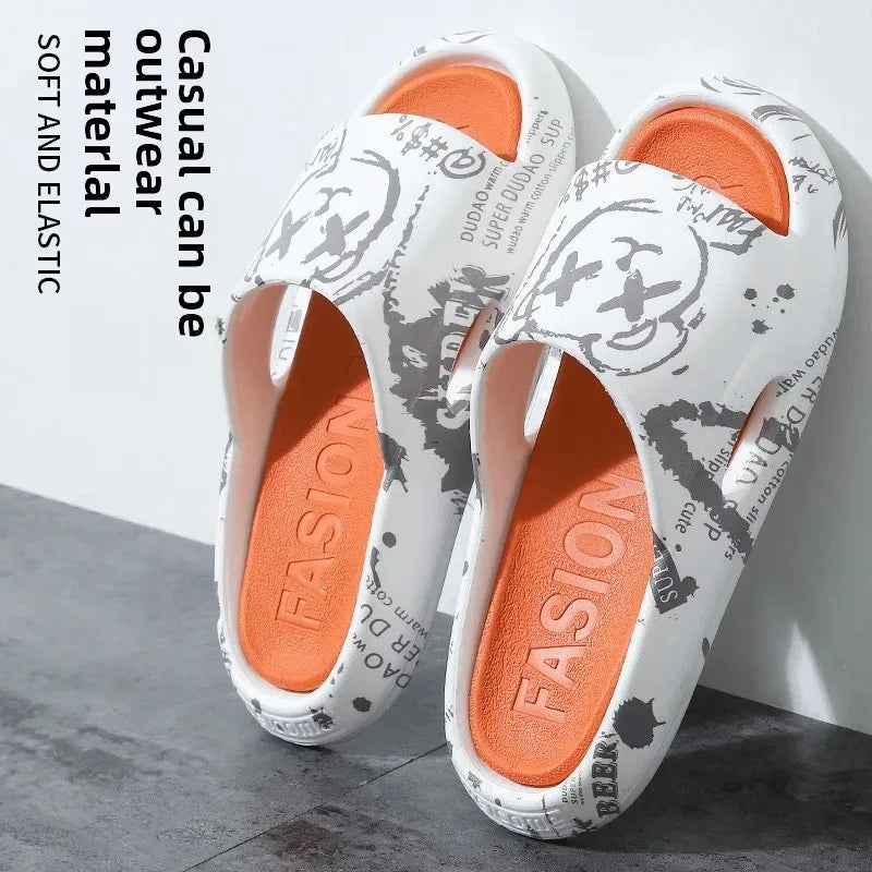 New 2024 Summer Men's Slippers Korean Style Indoor Outer Wear Home Non-Slip Bathroom Couple Slippers PVC Sole Soft Comfortable