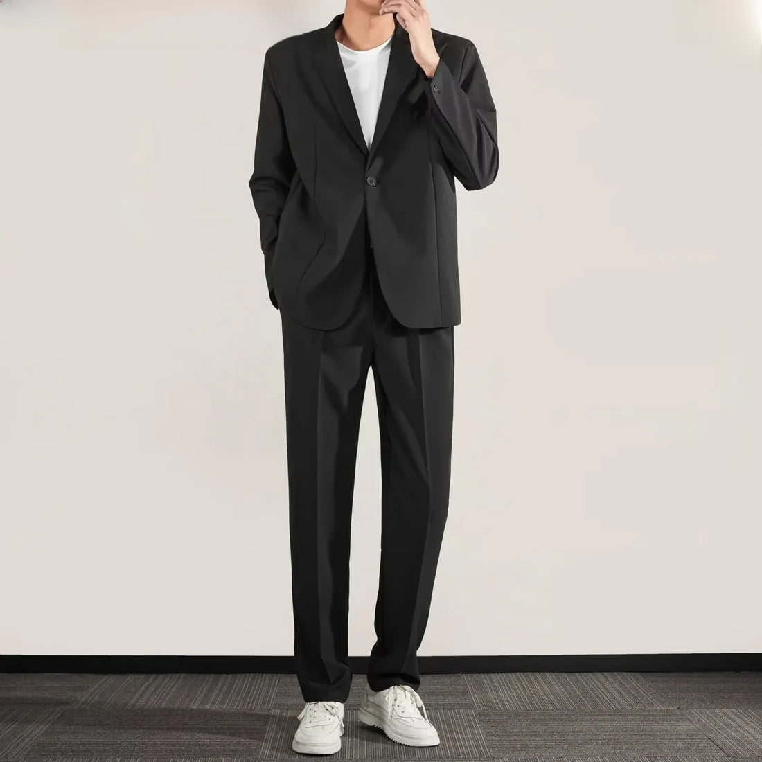 Casual Business Solid Color Western-style Clothes Suit For Men Trendy In Spring 2024 No Ironing Required Korean Style