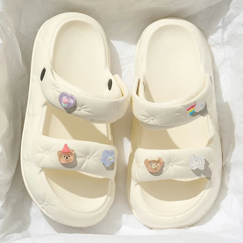 QYCKABY New Sandals Mute Shoes Slope Thick Platform Comfortable Buckle Fashion Women Shoes Beach Travel Slides Shoes Female 2024