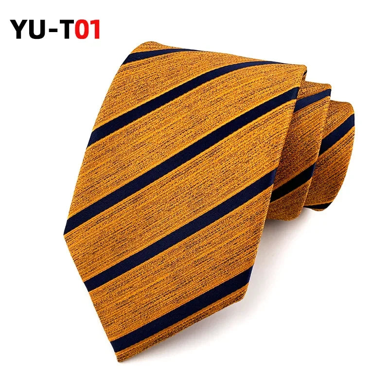 8CM New Arrival Men's Tie Striped Polyester Yarn Dyed Ties for Best Man Gentleman Business Wedding Dress Necktie Birthday Gift