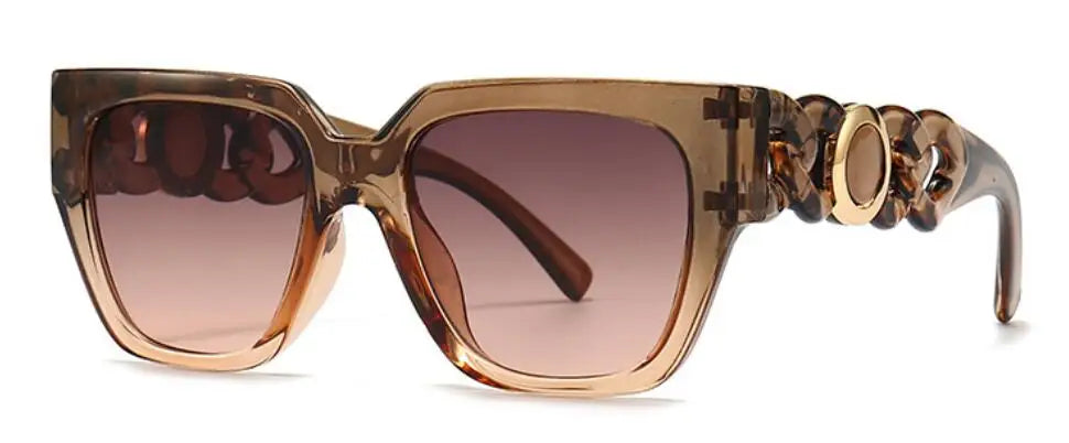 Chic Square Chain Sunglasses Classic Black Gradient Luxury Brand Big Frame Ladies Retro Sun Glasses Designer Shades For Women UV